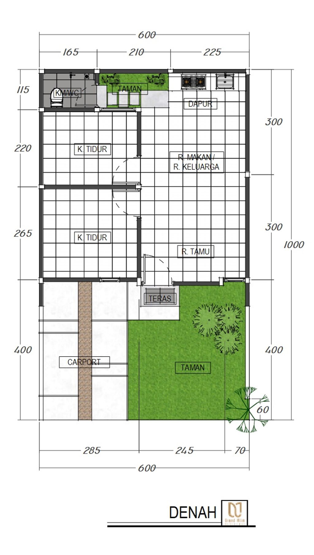 foto denah rumah tipe 36 perumahan GRAND ALIM RESIDENCE CLUSTER SAKURA & CLUSTER TULIP