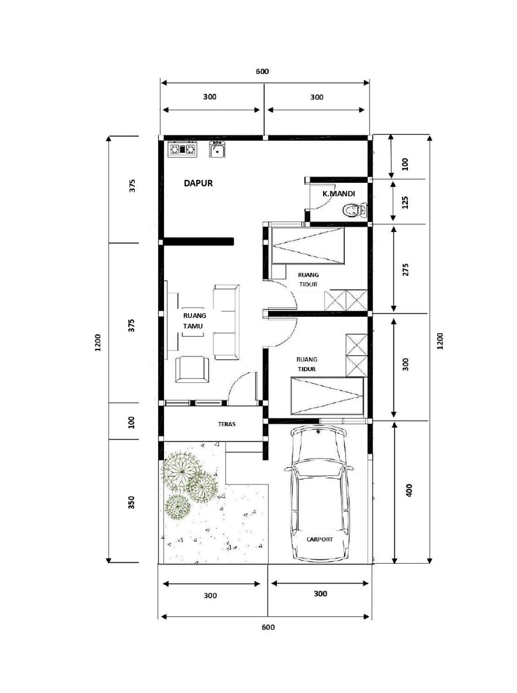foto denah rumah tipe 45/113 perumahan Cluster Kawedanan Residence
