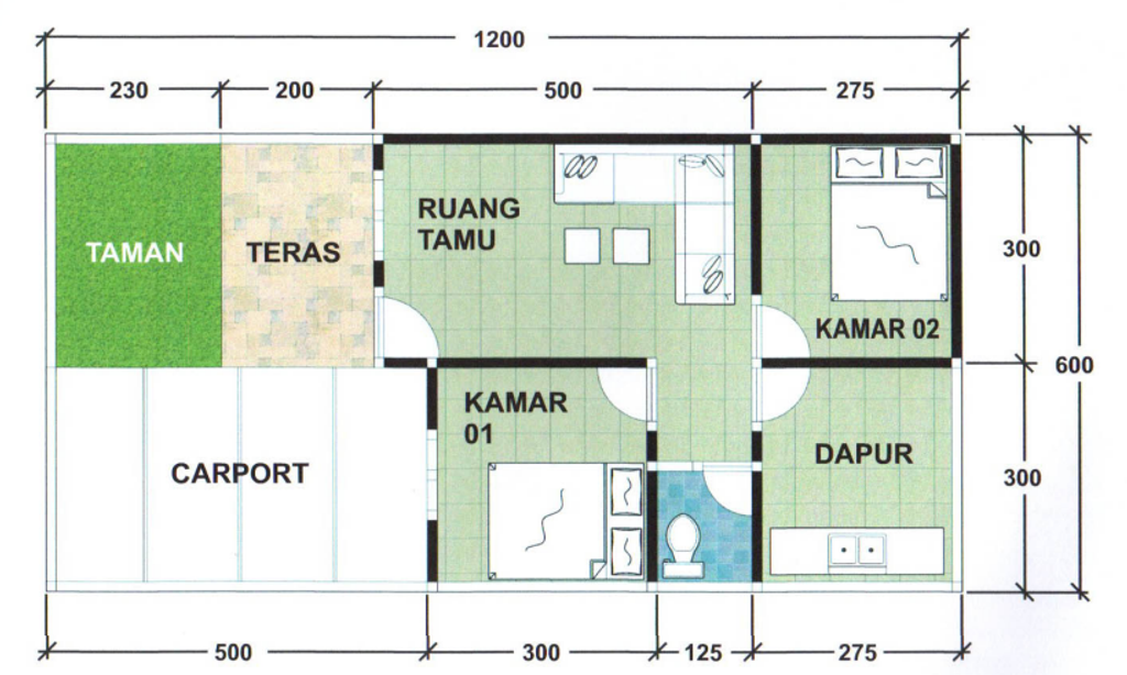 foto denah rumah tipe 36/72 perumahan RUSIDA BUKIT MAJANNANG PERMAI