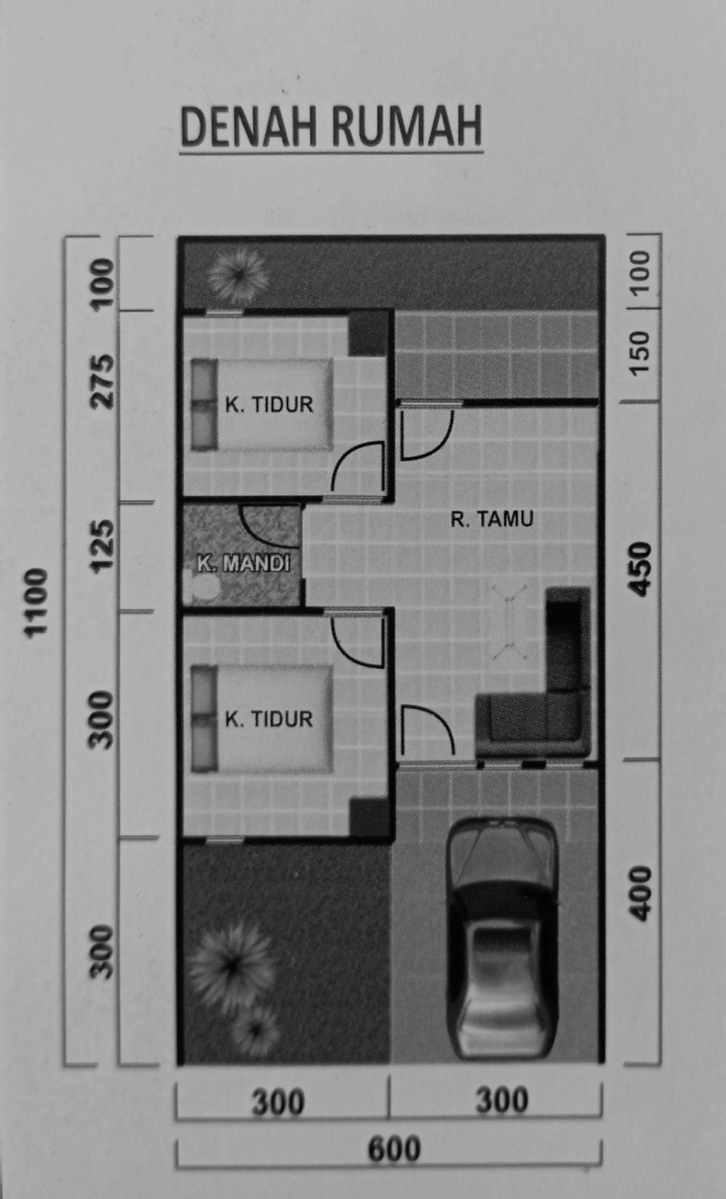 foto denah rumah tipe 36/74 perumahan Cluster Kawedanan Residence