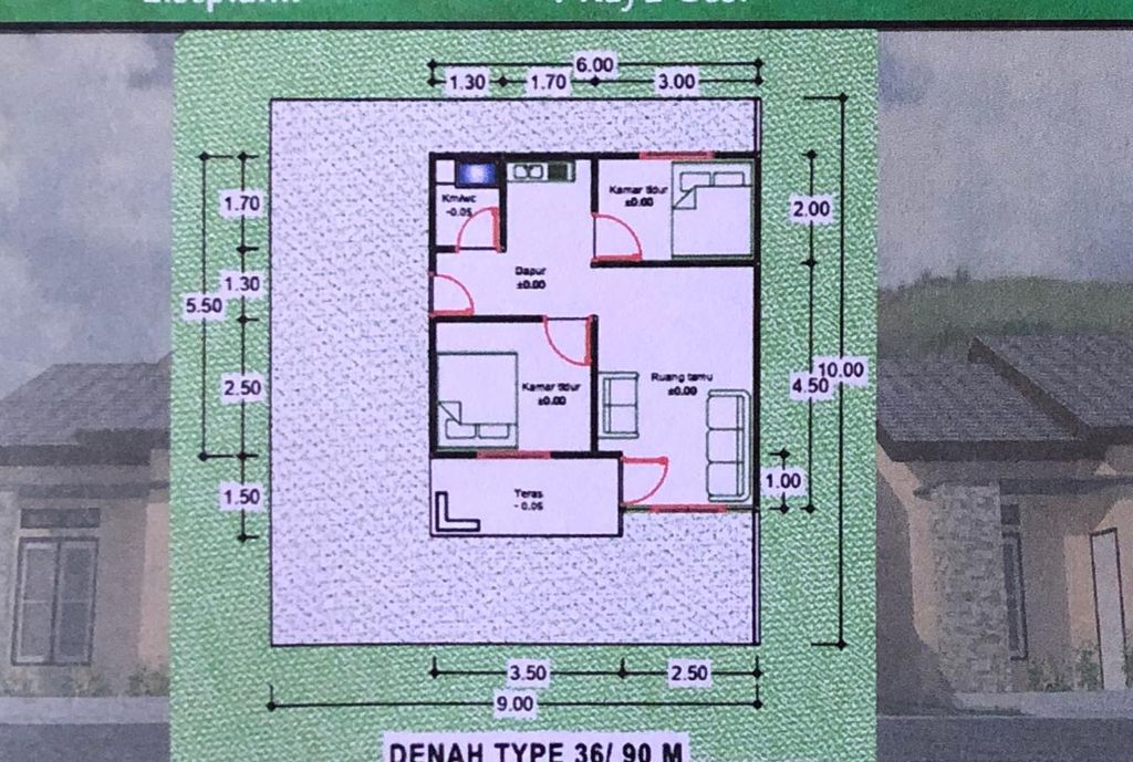 foto denah rumah tipe 36/90 perumahan GRAND EFATA MALIBELA