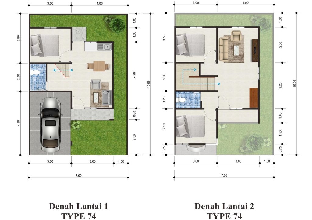 foto denah rumah tipe 74 perumahan GARDENIA VILLAGE