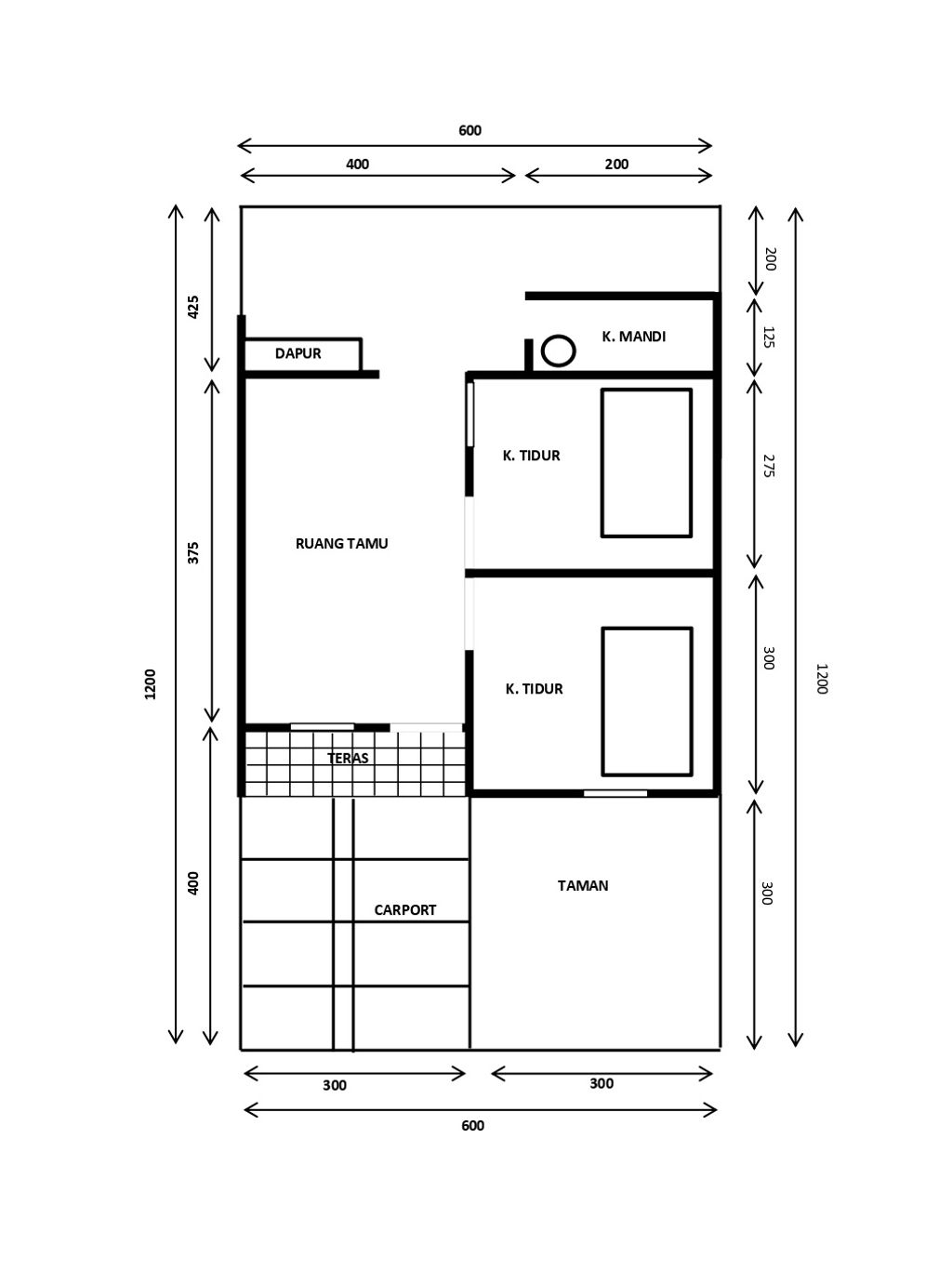 foto denah rumah tipe 36/133 perumahan Cluster Kawedanan Residence