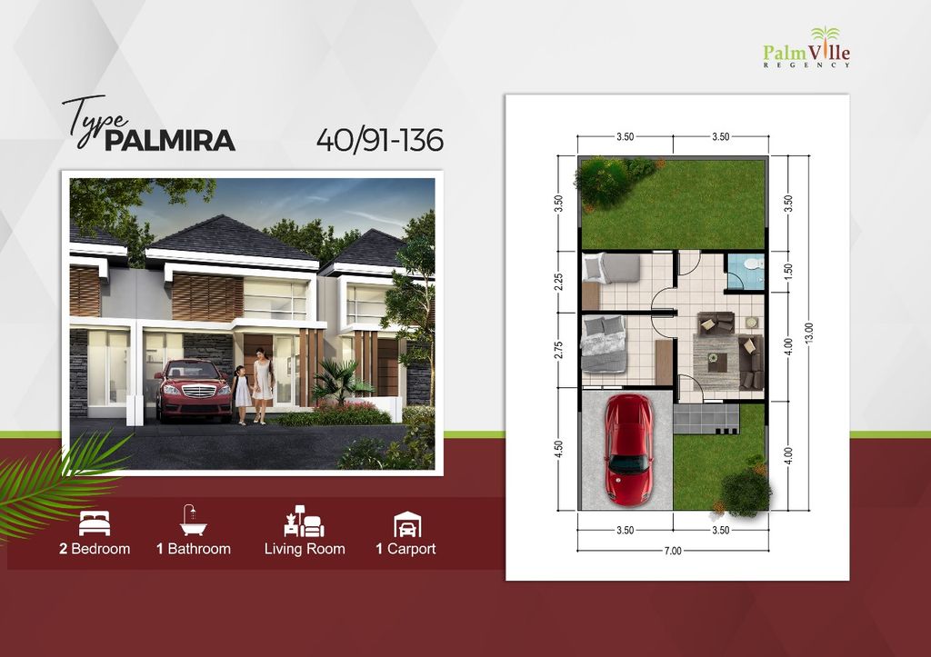 foto denah rumah tipe 40/112 perumahan PALM VILLE REGENCY