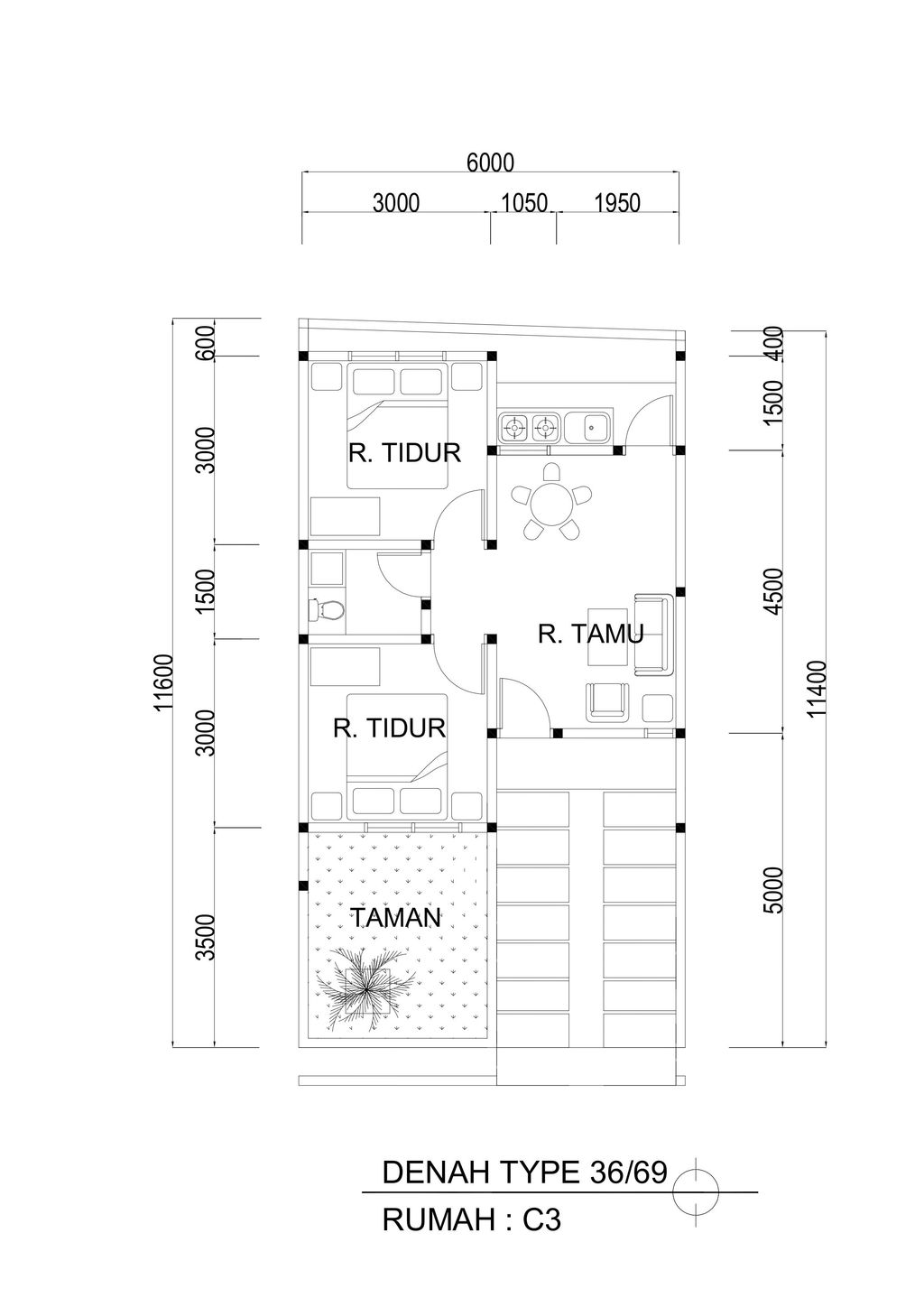 foto denah rumah tipe 36/69 perumahan Parama Hill