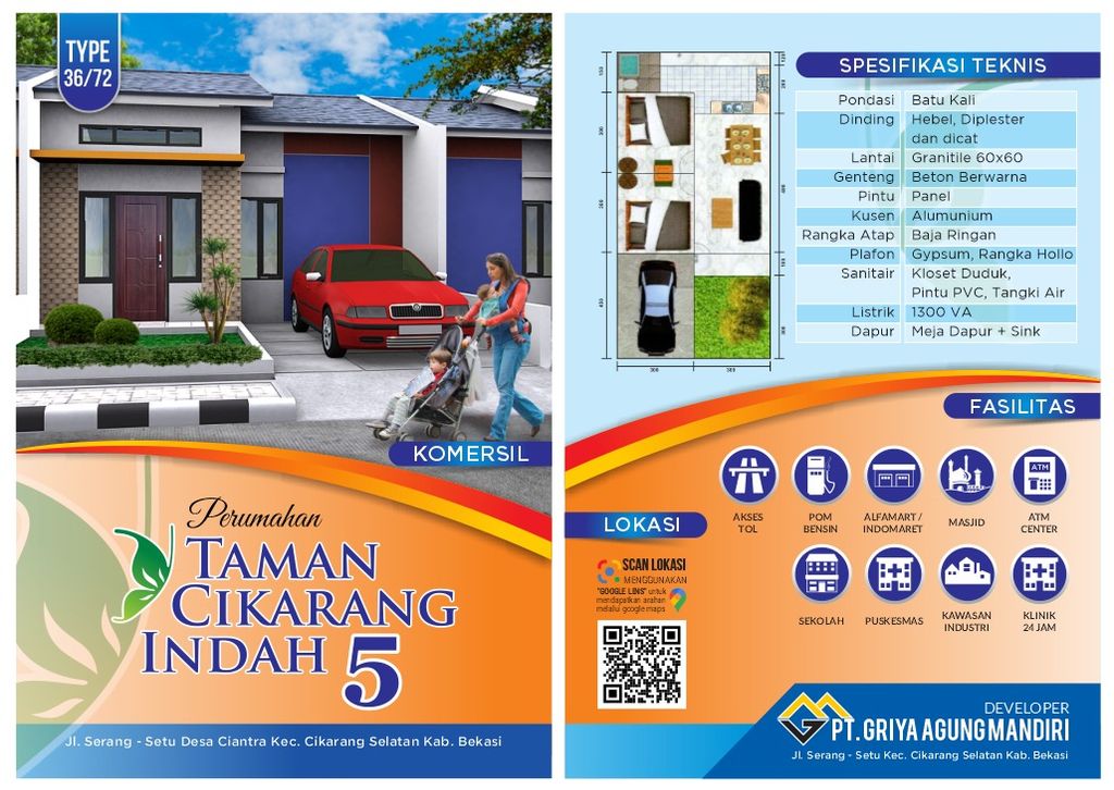 foto denah rumah tipe 36/72 perumahan PERUMAHAN TAMAN CIKARANG INDAH 5 [PENGEMBANGAN TAHAP KE-5]