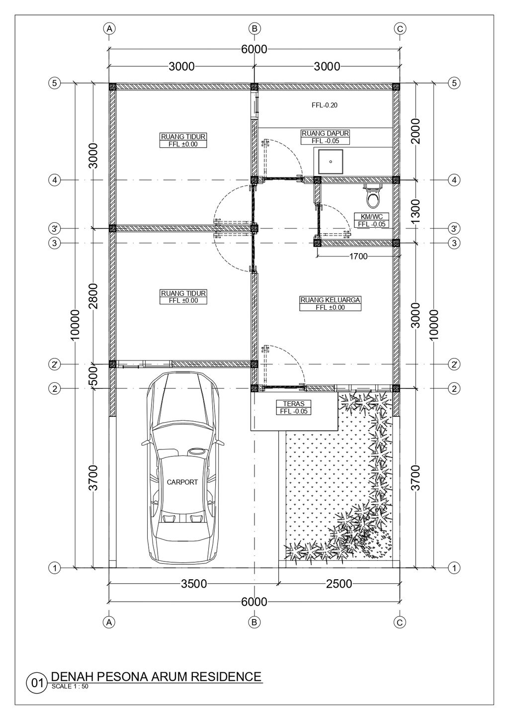 foto denah rumah tipe 36/67m2 perumahan Pesona Arum residence tahap II