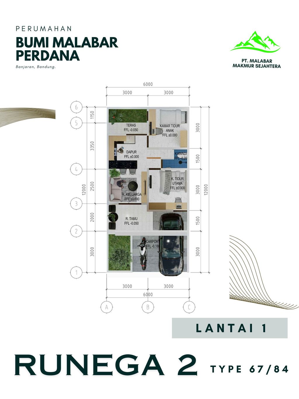 foto denah rumah tipe Runega 2 perumahan Bumi Malabar Perdana
