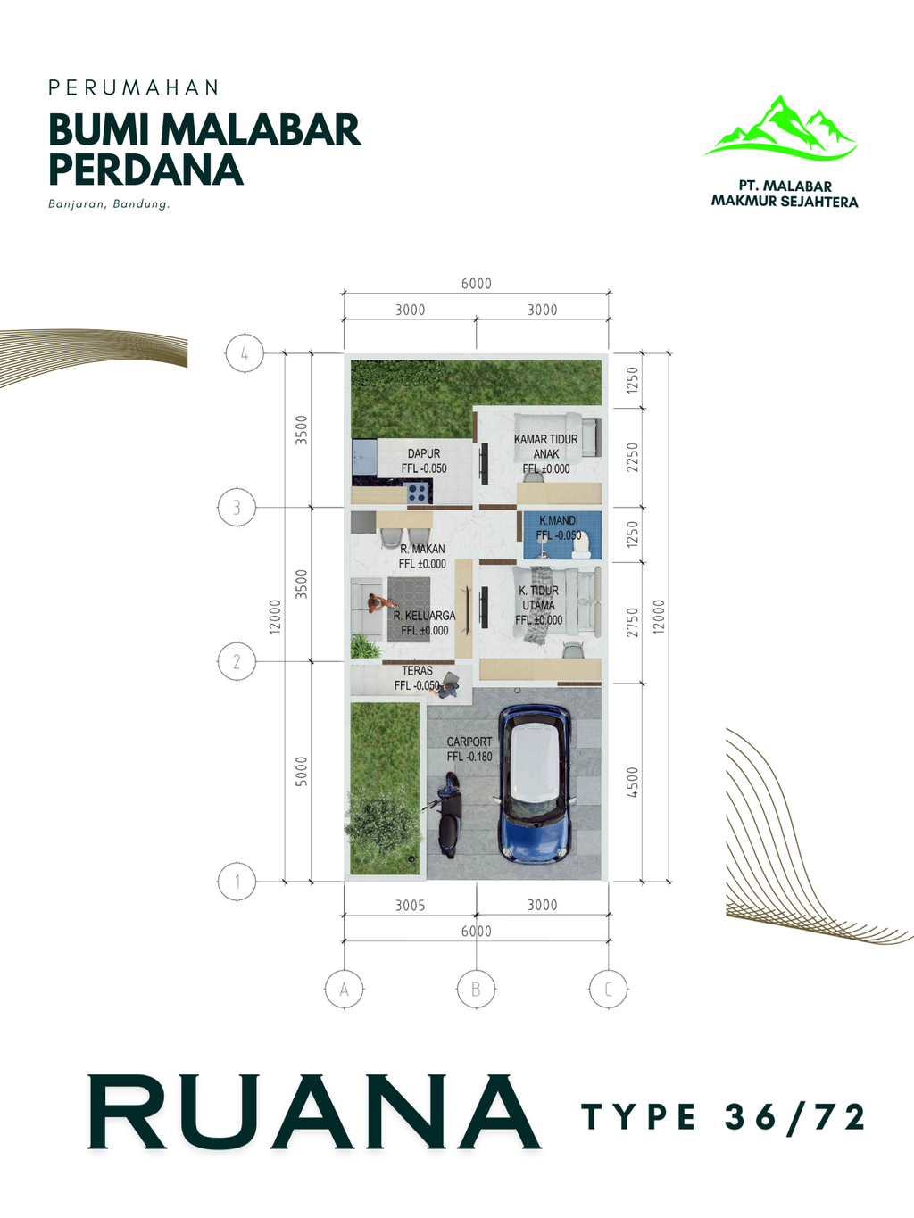 foto denah rumah tipe Ruana perumahan Bumi Malabar Perdana