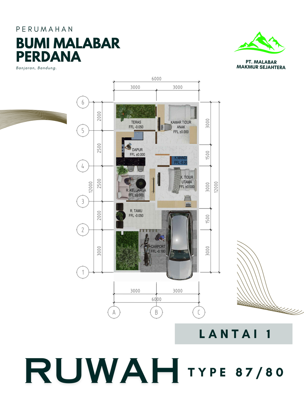 foto denah rumah tipe Ruwah perumahan Bumi Malabar Perdana