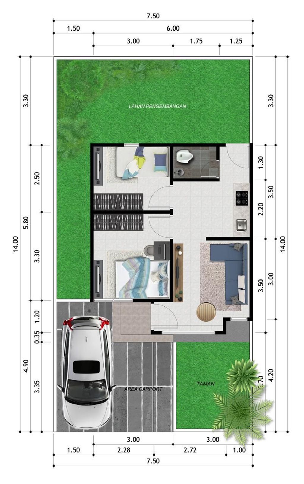 foto denah rumah tipe 36 perumahan PERMATA LAND 4 ONYX