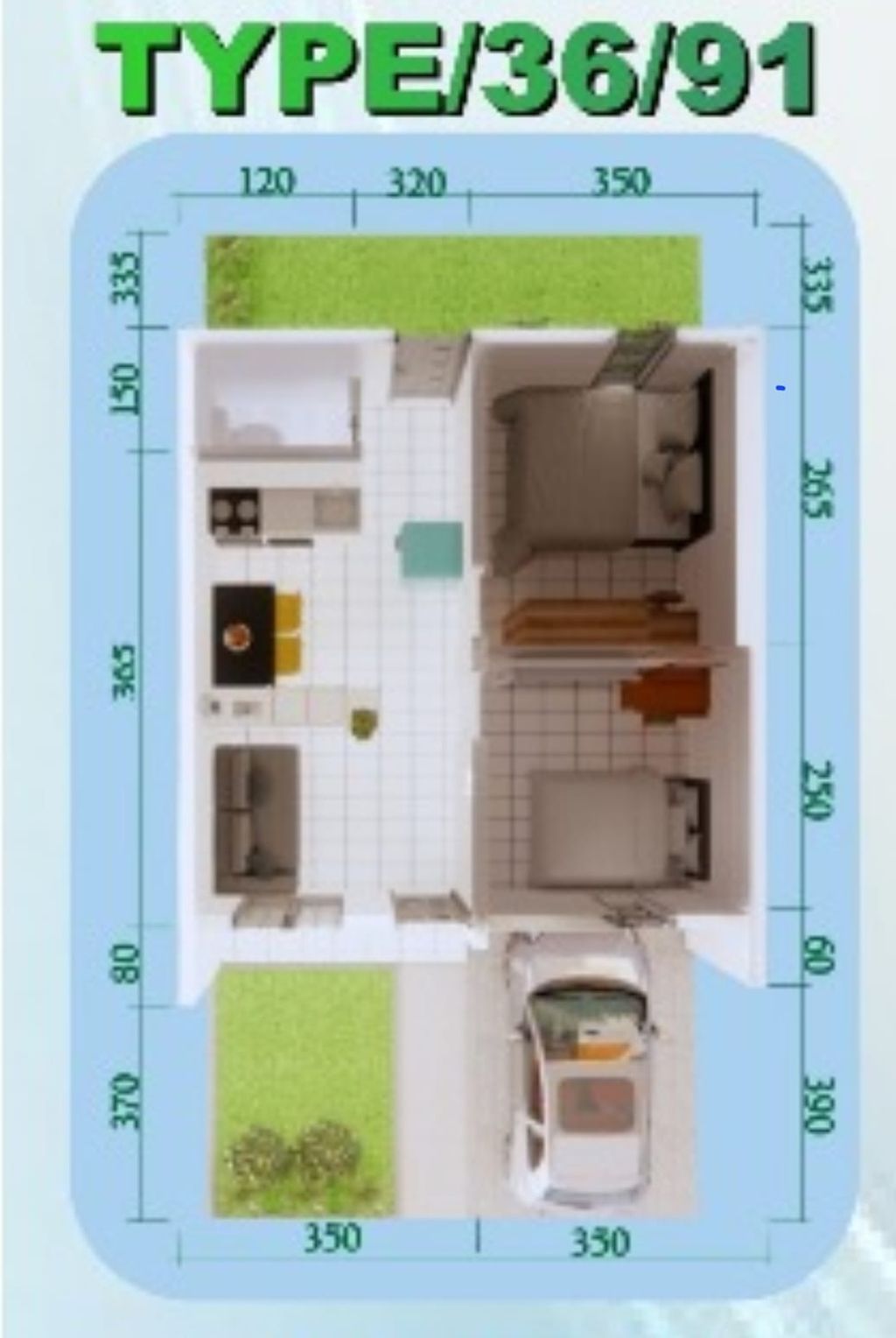 foto denah rumah tipe 36/91 perumahan LALOMBAKU RESIDENCE