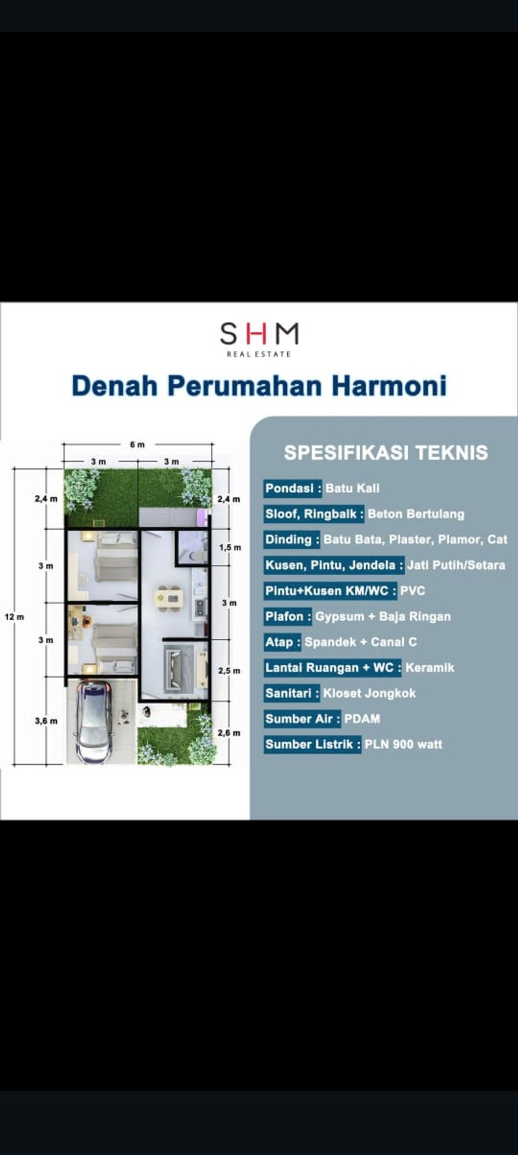 foto denah rumah tipe 36 perumahan HARMONI TELLUWANUA II