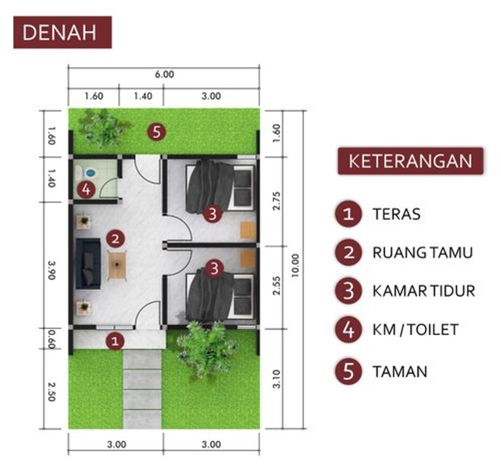 foto denah rumah tipe 36/60 perumahan BALE LAMBUR