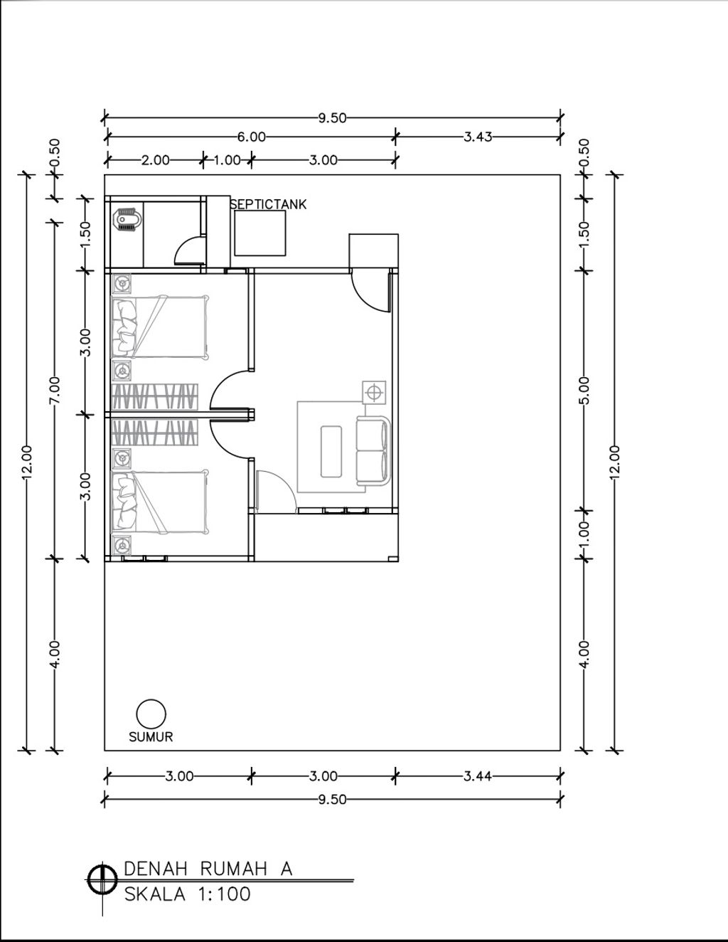 foto denah rumah tipe RSH 36/120 M2 perumahan ARZA GRIYA MANDIRI III