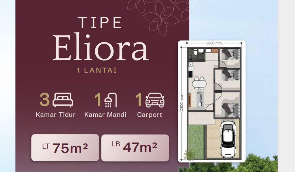 foto denah rumah tipe ELIORA T. 75/47 (1) perumahan RAHARDJA LUMIERE