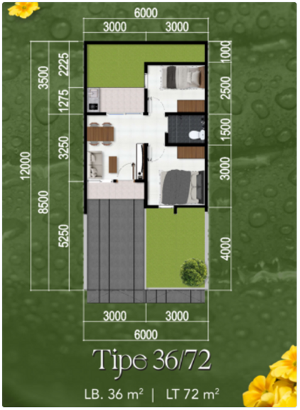 foto denah rumah tipe BIRKA 36/72 (520.000.000) perumahan HARMONI PARK BEKASI