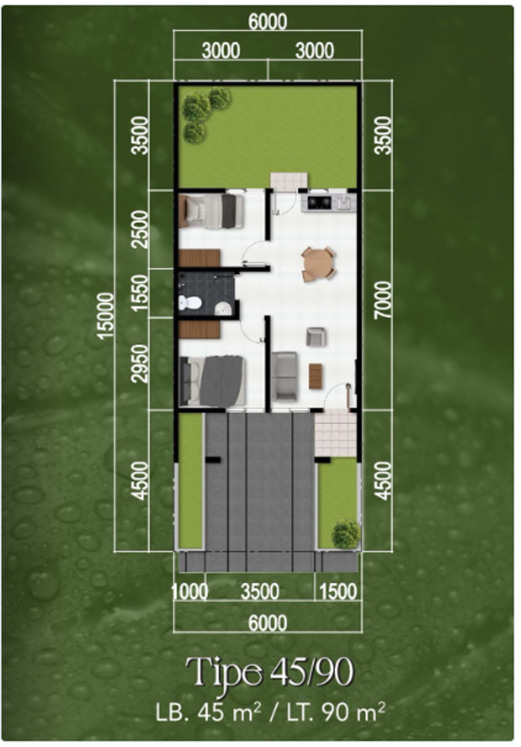 foto denah rumah tipe BIRKA 45/90 (610.000.000) perumahan HARMONI PARK BEKASI