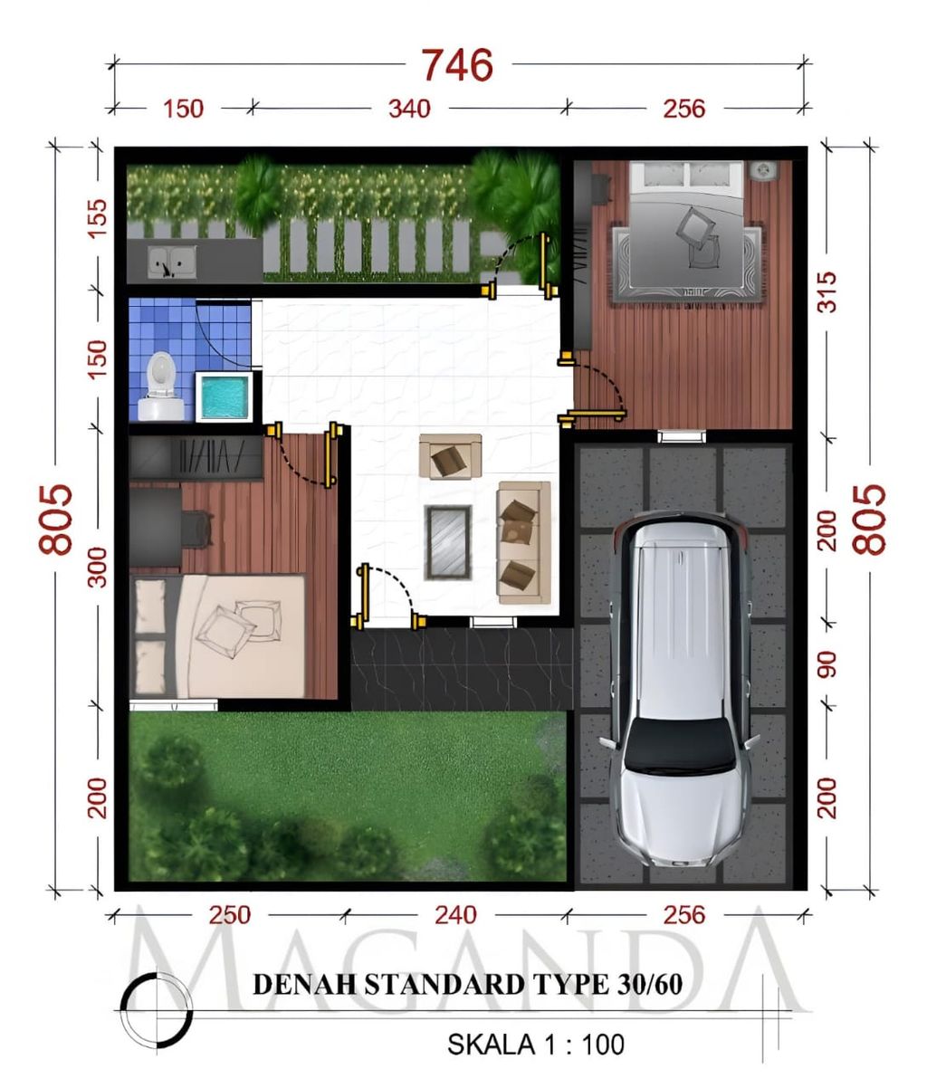 foto denah rumah tipe 30/60 perumahan PERUMAHAN MAGANDA KAHURIPAN TEGALGEDE