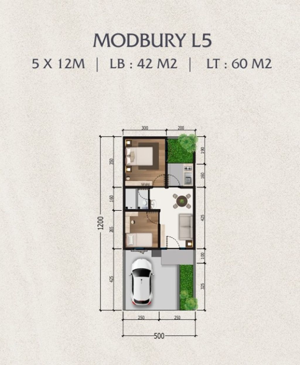 foto denah rumah tipe LEBAR 5 MODBURY 1 LANTAI perumahan CITRALAND CIBUBUR CLUSTER MODBURY