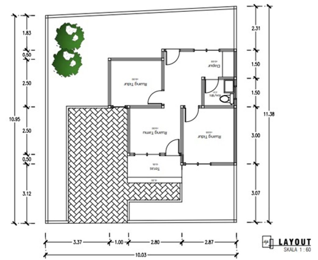 foto denah rumah tipe Rumah Tinggal Tunggal Subsidi perumahan Medina Tibang 77