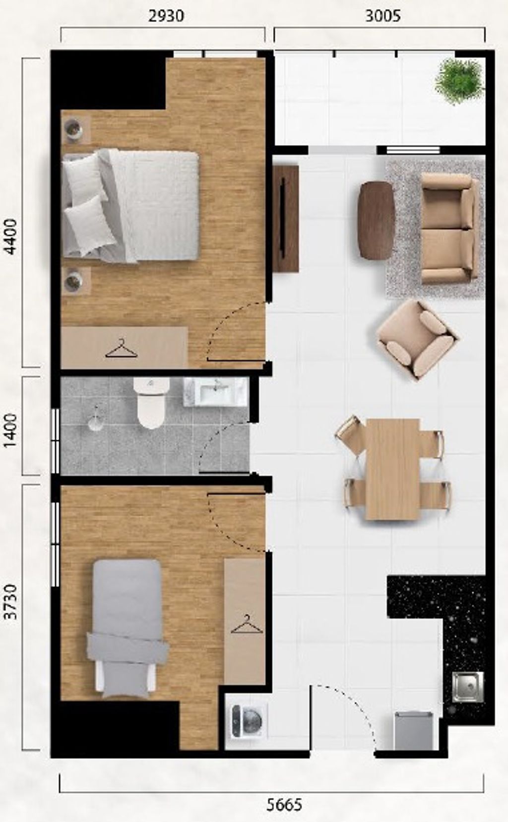 foto denah rumah tipe 2 BR C perumahan Saffron Noble Apartment