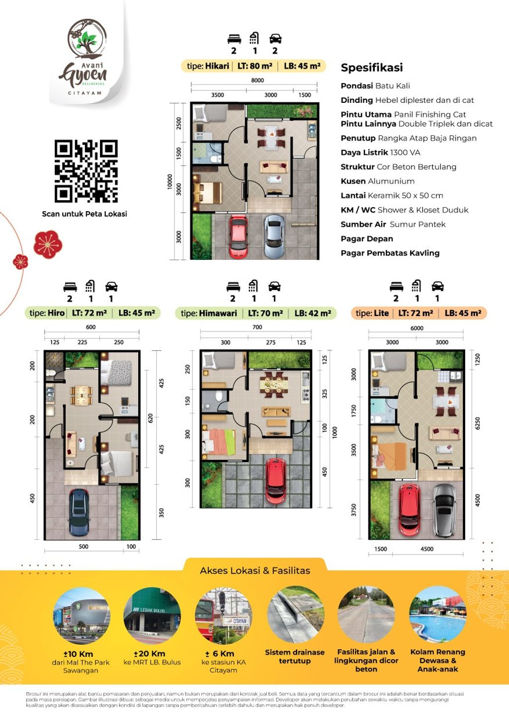 foto denah rumah tipe Himawari perumahan Avani Gyoen Residence Tahap 4