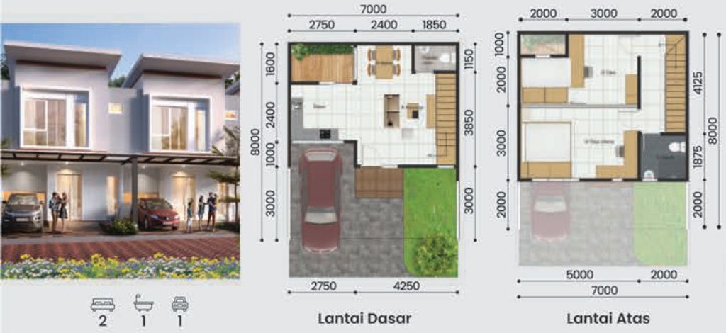 foto denah rumah tipe MARVISTA/36 perumahan CLUSTER MALIBU VILLAGE