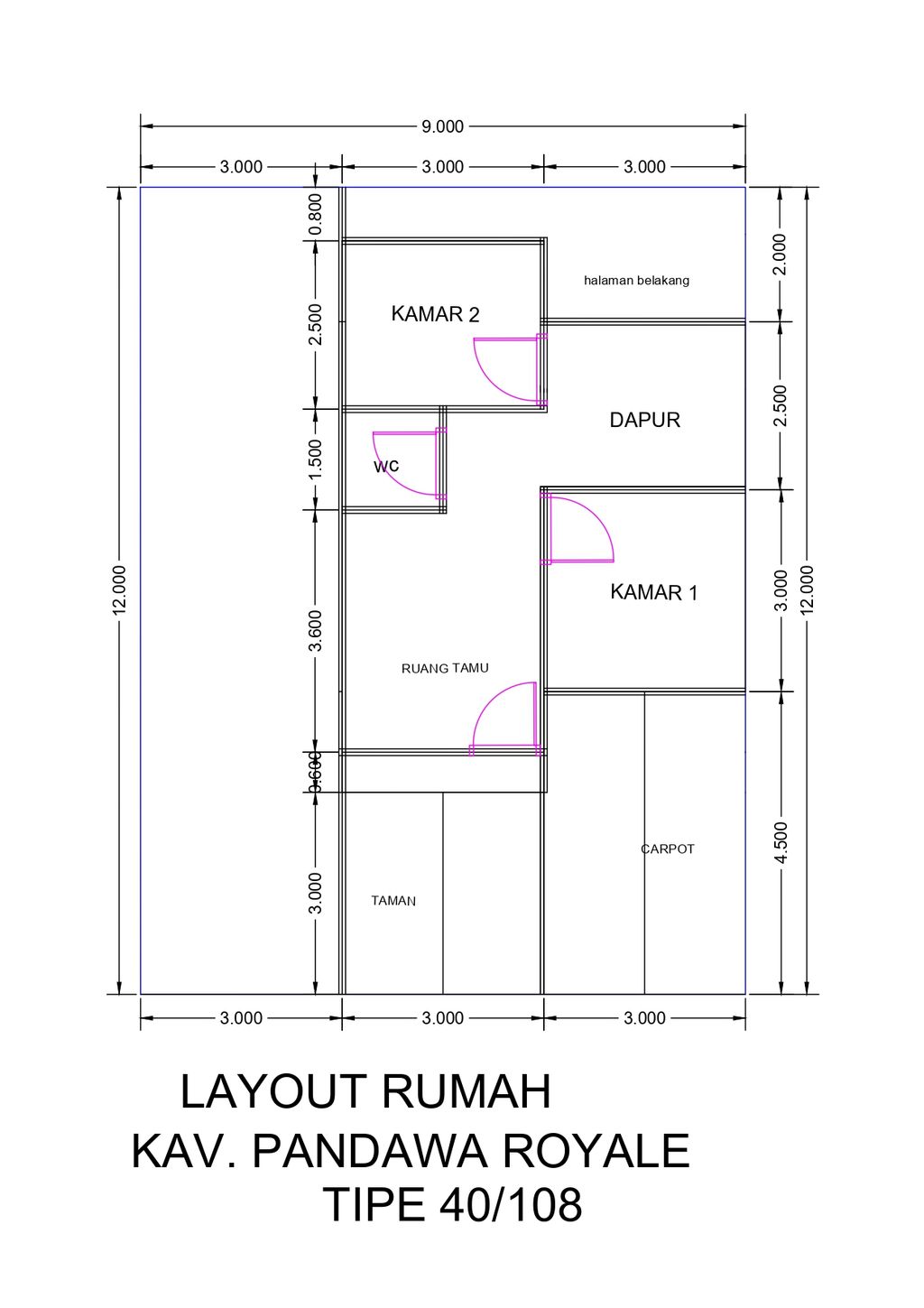 foto denah rumah tipe 40/108 perumahan Pandawa Royale