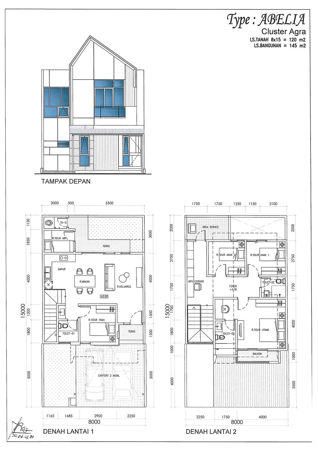 foto denah rumah tipe ABELIA perumahan CLUSTER AGRA, SUVARNA SUTERA