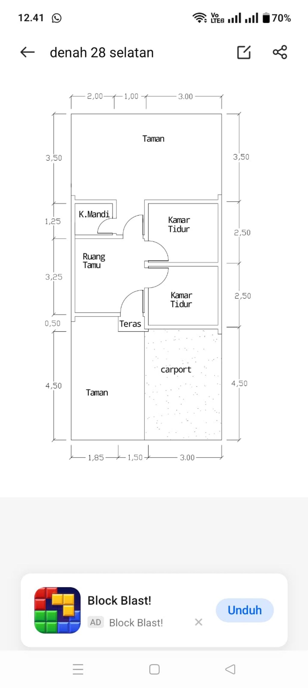 foto denah rumah tipe 28 perumahan Perumahan Bendo Satelit