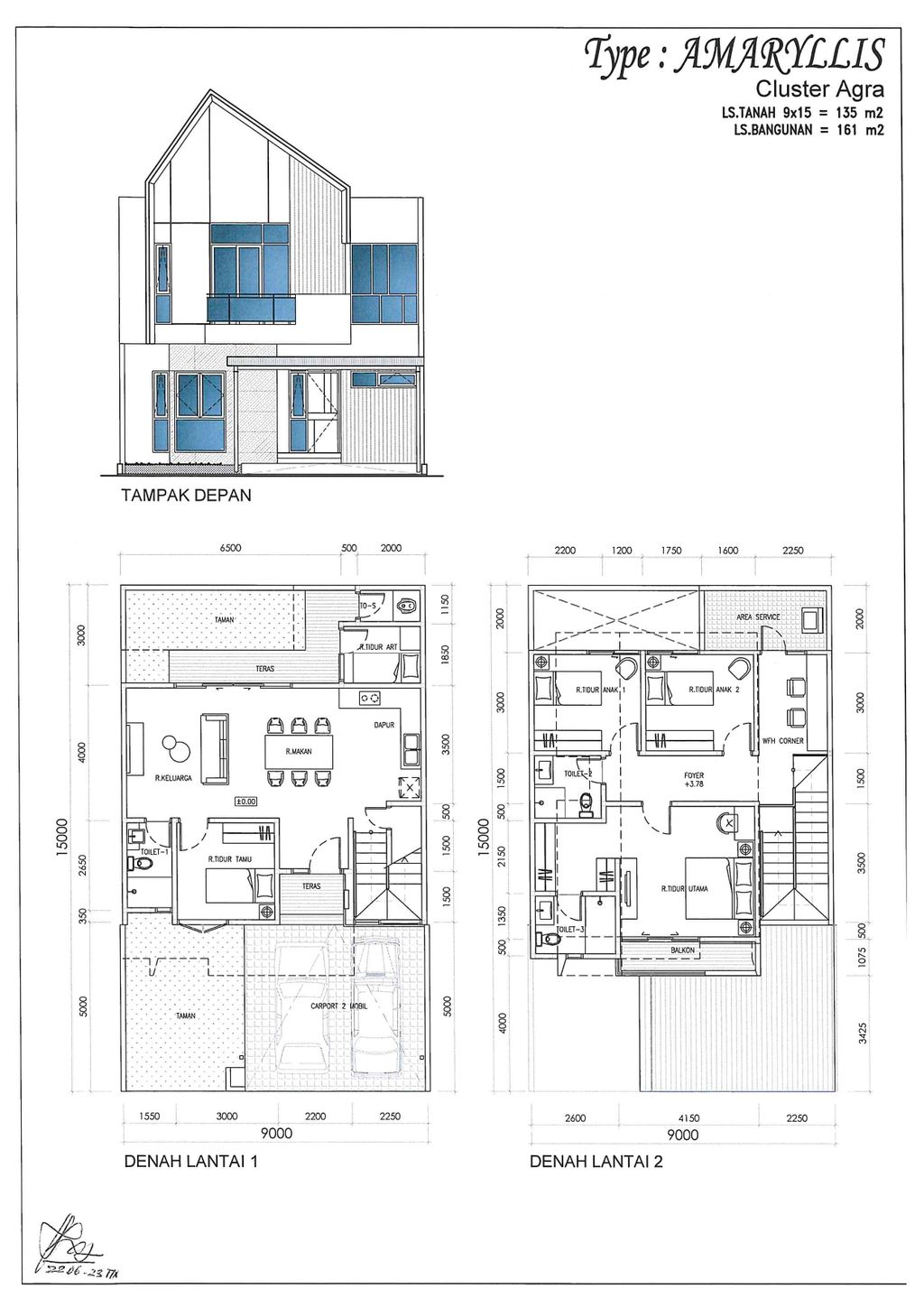 foto denah rumah tipe AMARYLLIS perumahan CLUSTER AGRA, SUVARNA SUTERA