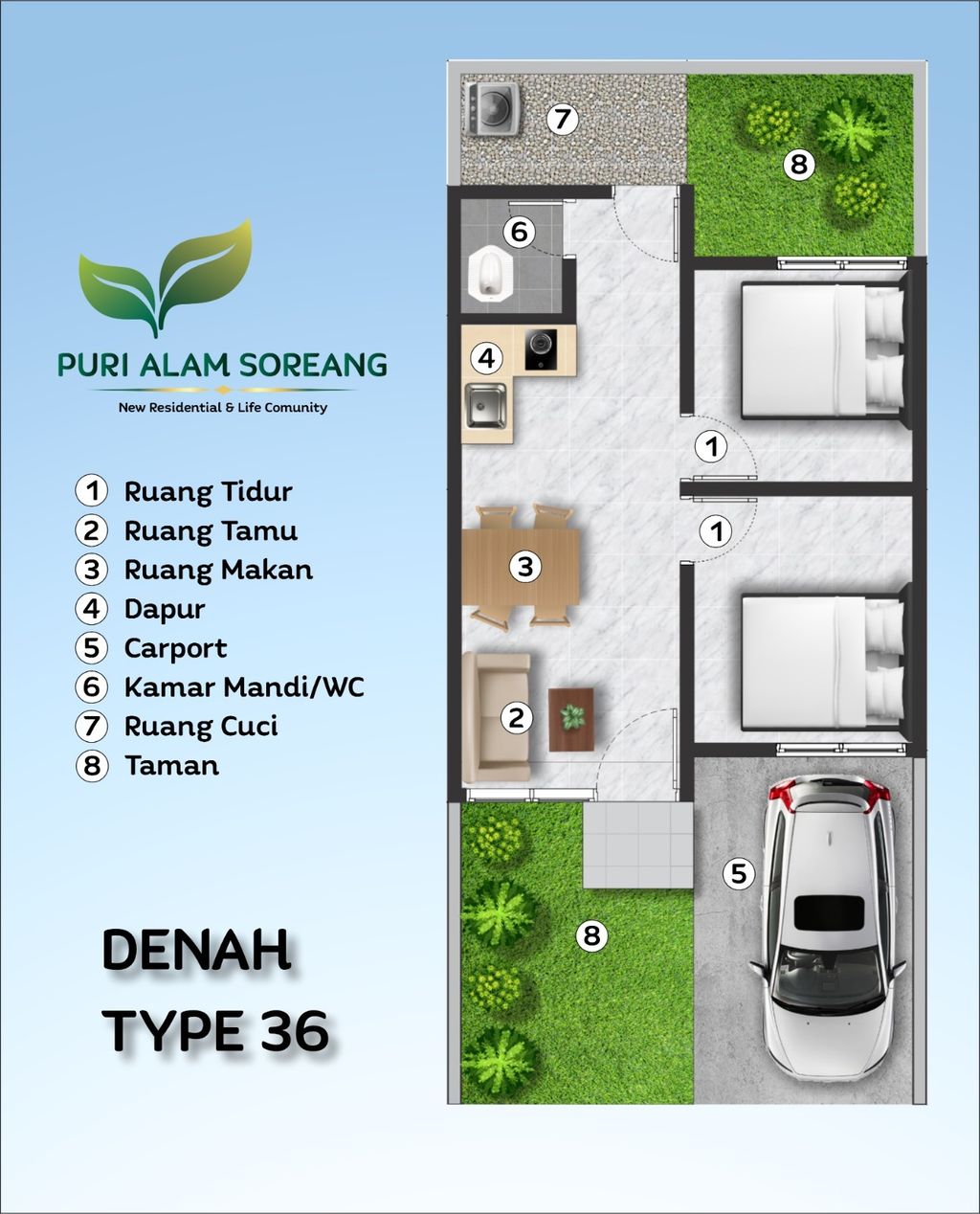 foto denah rumah tipe BLOK perumahan PURI ALAM SOREANG
