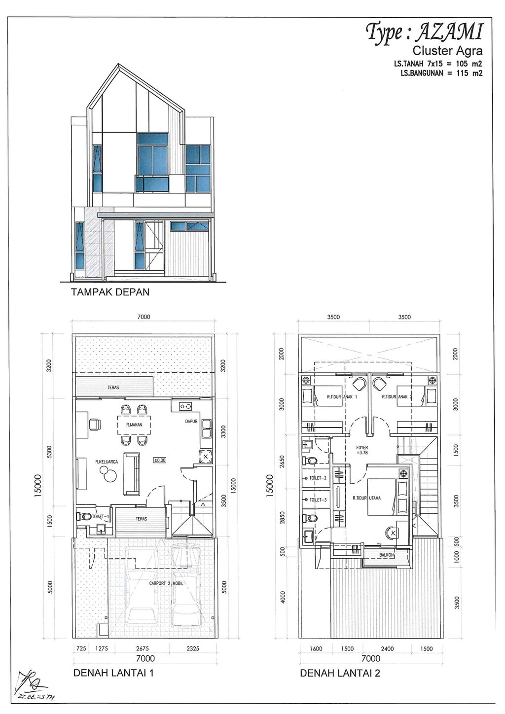 foto denah rumah tipe AZAMI perumahan CLUSTER AGRA, SUVARNA SUTERA