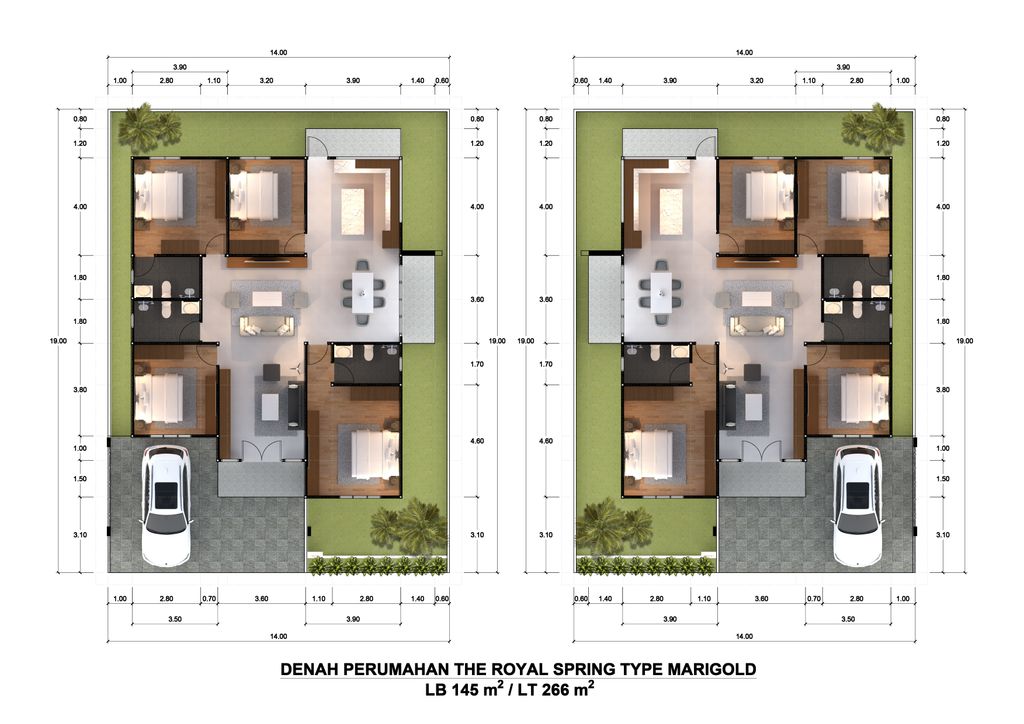 foto denah rumah tipe MARIGOLD 145 perumahan THE ROYAL SPRING