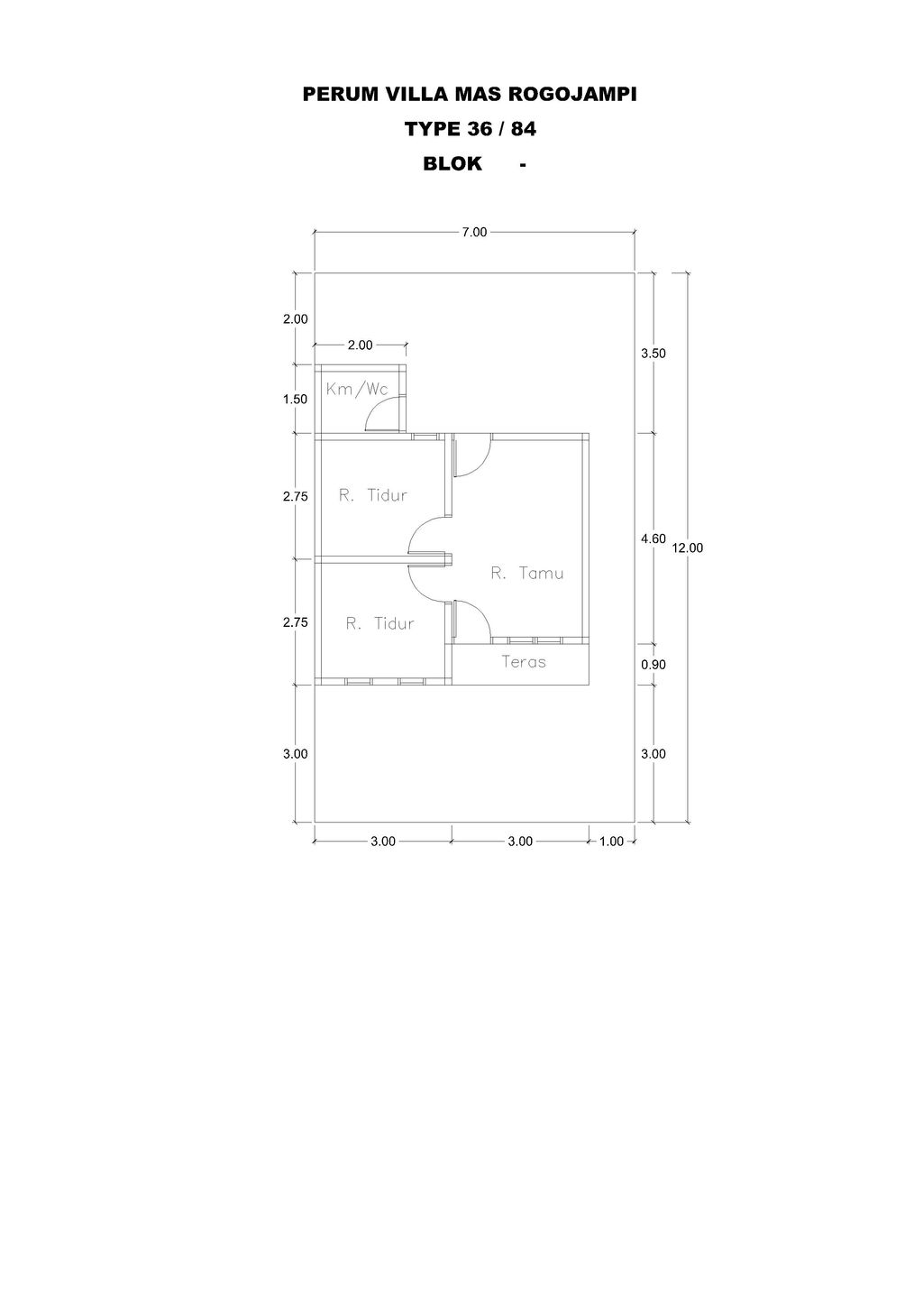 foto denah rumah tipe 36/84 m2 166.000.000 baru perumahan Villa Mas Rogojampi