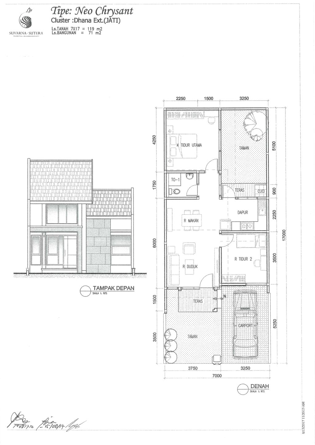 foto denah rumah tipe CHRYSANT perumahan CLUSTER DHANA, SUVARNA SUTERA