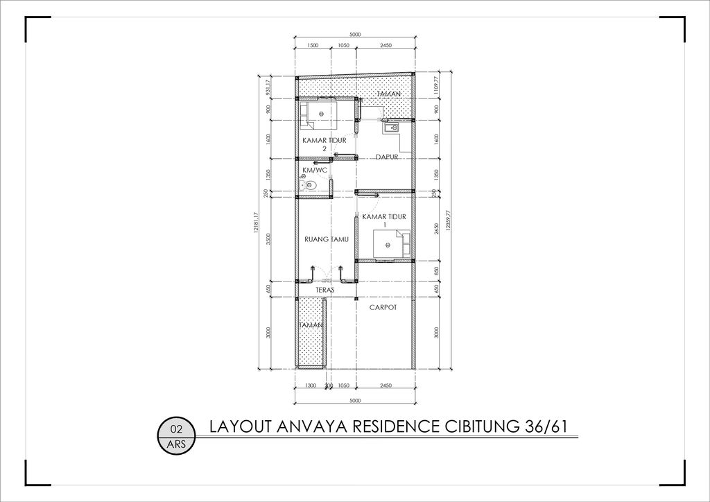 foto denah rumah tipe 36/61 perumahan ANVAYA RESIDENCE CIBITUNG