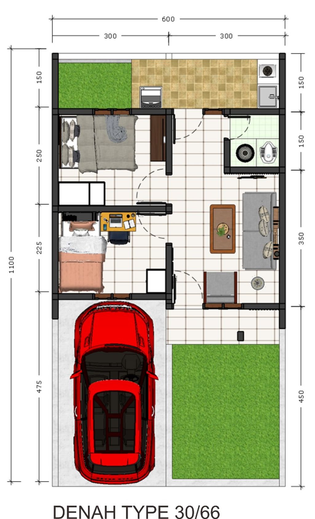foto denah rumah tipe 30 / 66 perumahan KAMILA RESIDENCE JATISABA