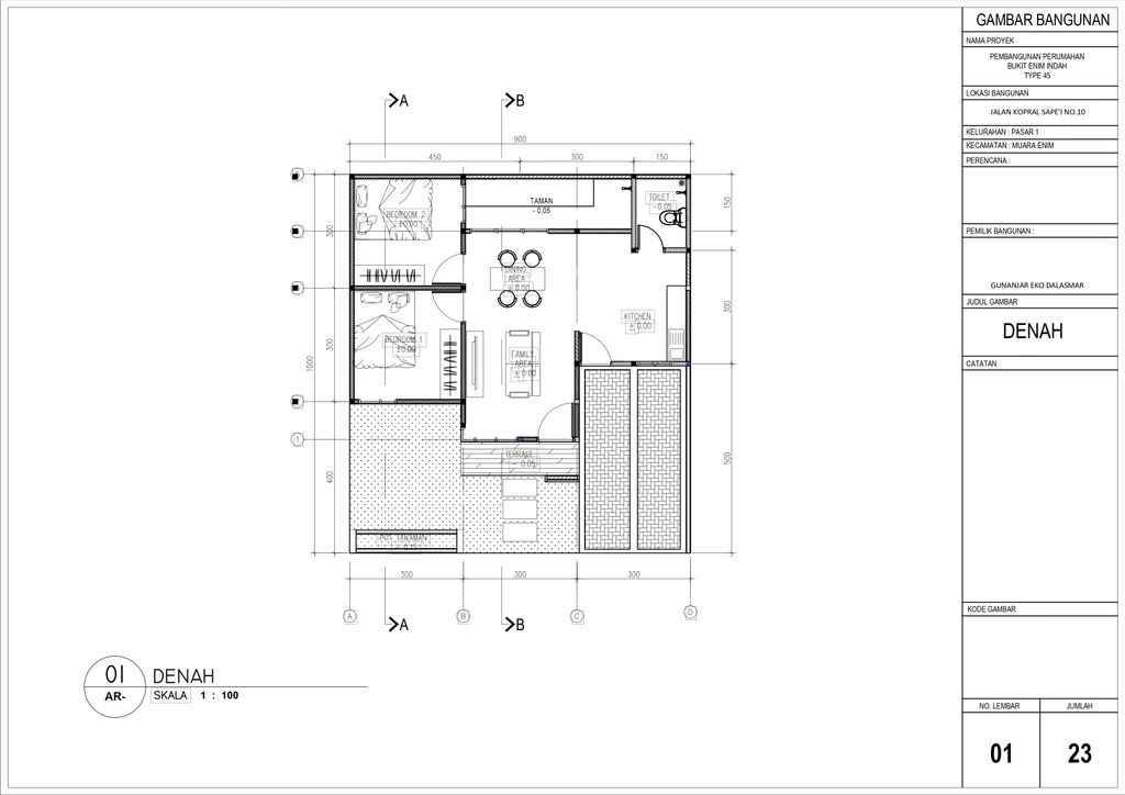 foto denah rumah tipe 45 perumahan Perumahan Bukit Enim Lestari