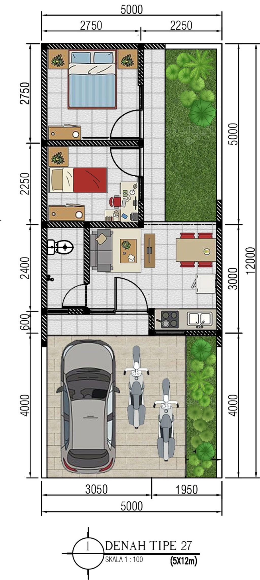 foto denah rumah tipe 27/60 KK-42 perumahan KEBONSARI MANSION