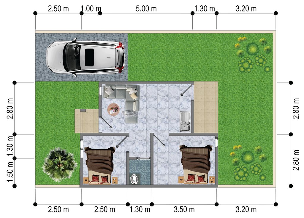 foto denah rumah tipe 36/125,5 perumahan EVERGREEN VILLAGE