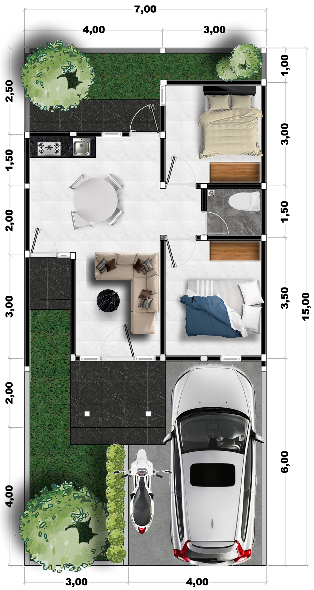 foto denah rumah tipe 7 x 15 m perumahan KADAR MALIBELA RESIDENCE III