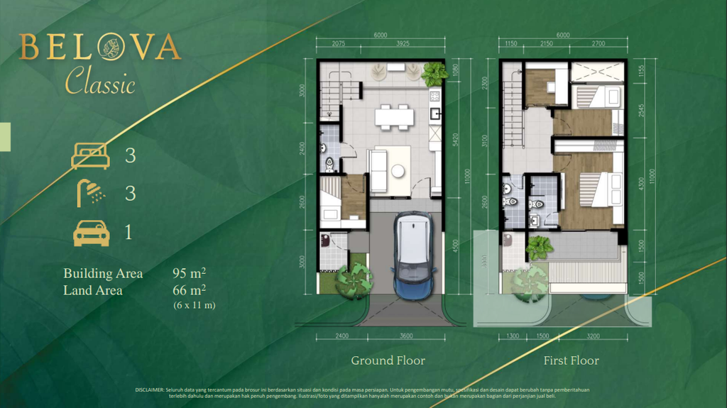 foto denah rumah tipe Belova 95/86 perumahan ADORA