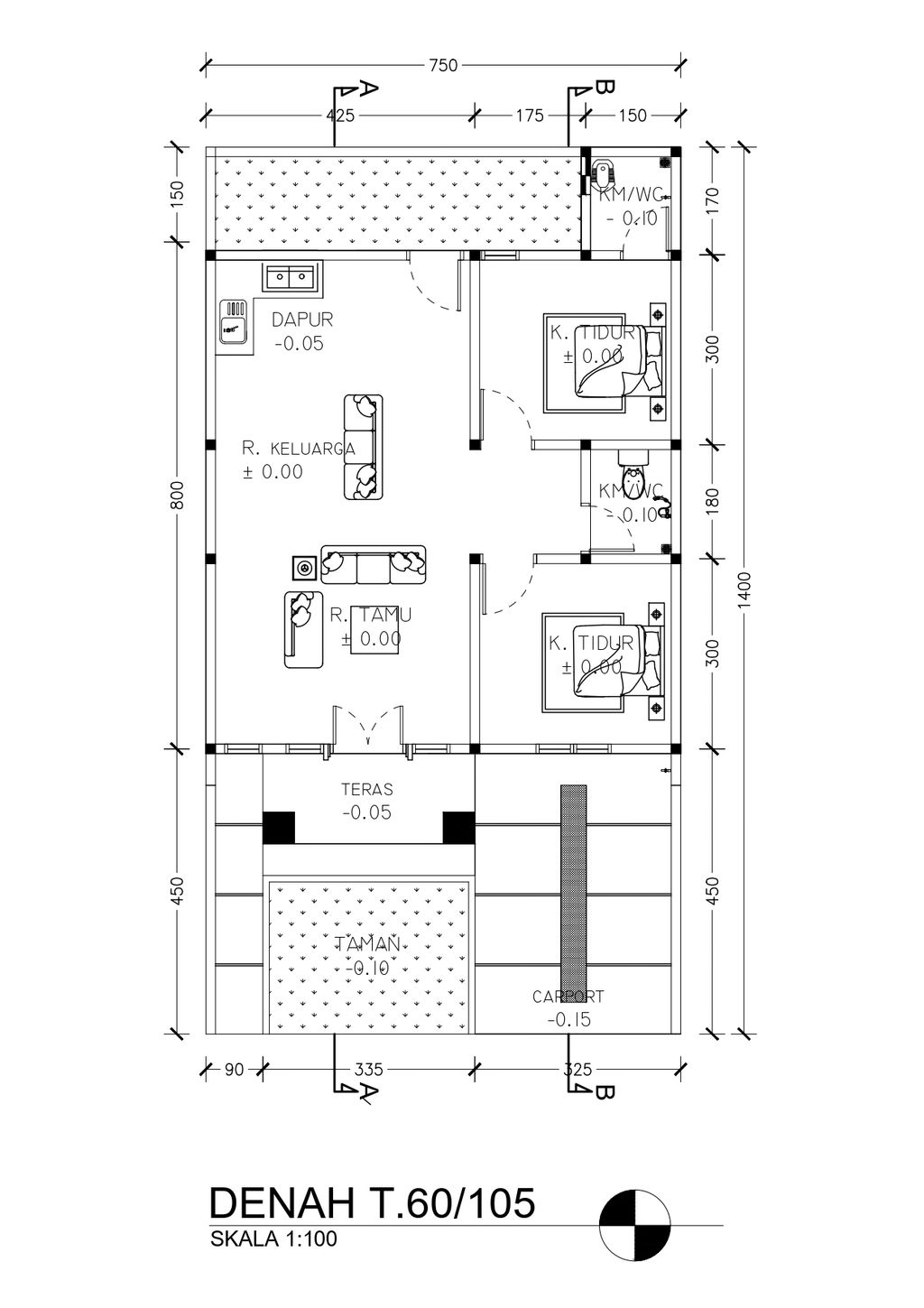 foto denah rumah tipe 60/105 perumahan CLUSTER MARGAMULYA INDAH REGENCY