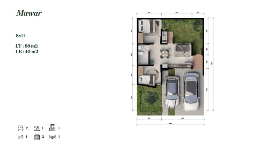 foto denah rumah tipe Cluster Flamboyan Mawar perumahan GREENWOODS COUNTRY BOGOR CLUSTER FLAMBOYAN TIPE MELATI