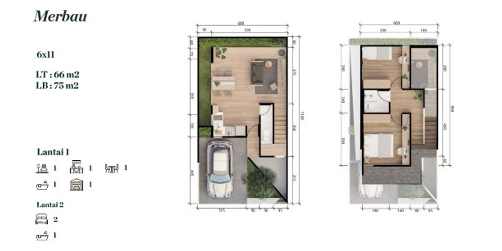 foto denah rumah tipe Cluster Akasia Merbau perumahan GREENWOODS COUNTRY BOGOR CLUSTER FLAMBOYAN TIPE MELATI