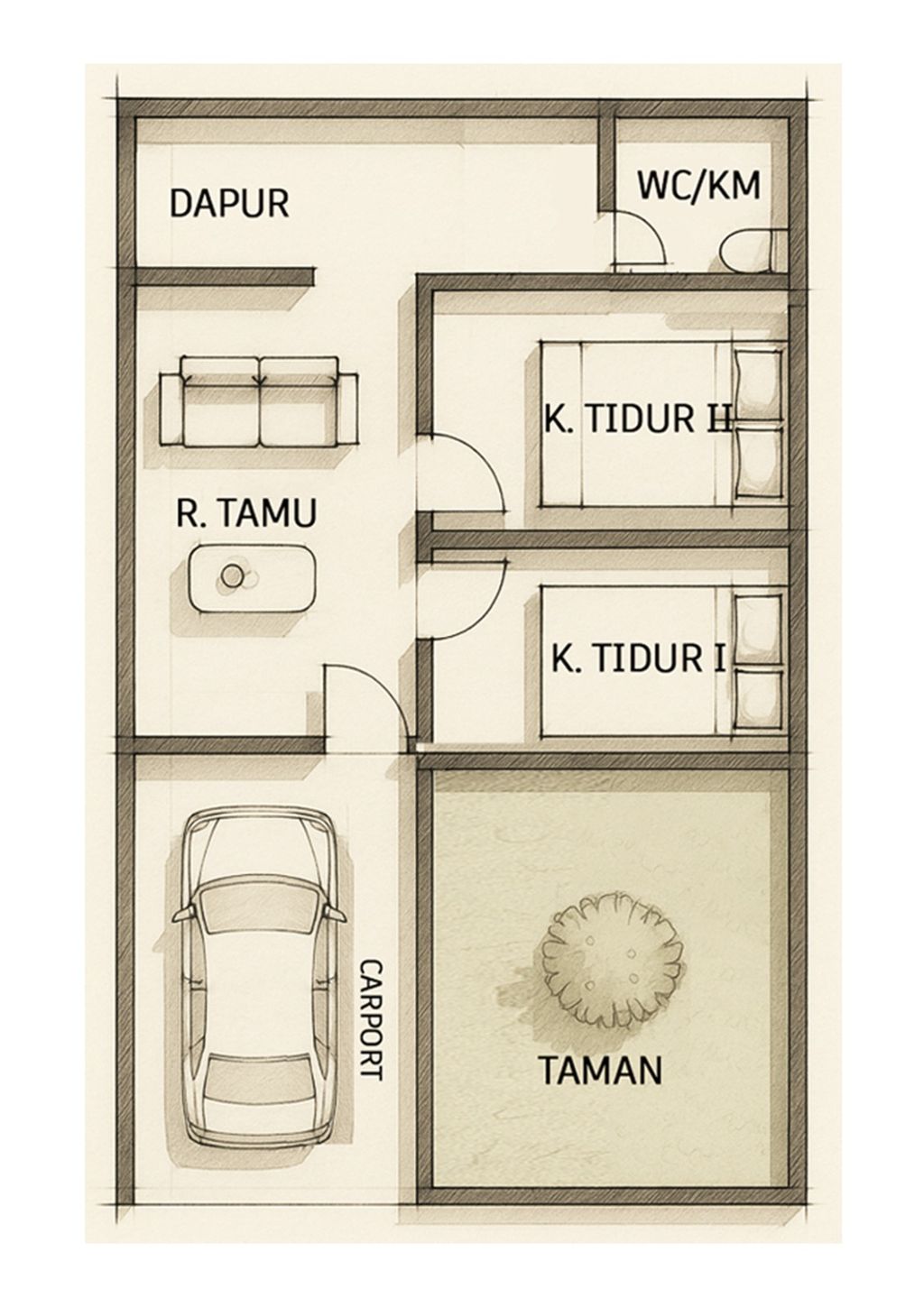 foto denah rumah tipe 30/60 (Scandinavian) perumahan RATU CAMPAKA ASRI