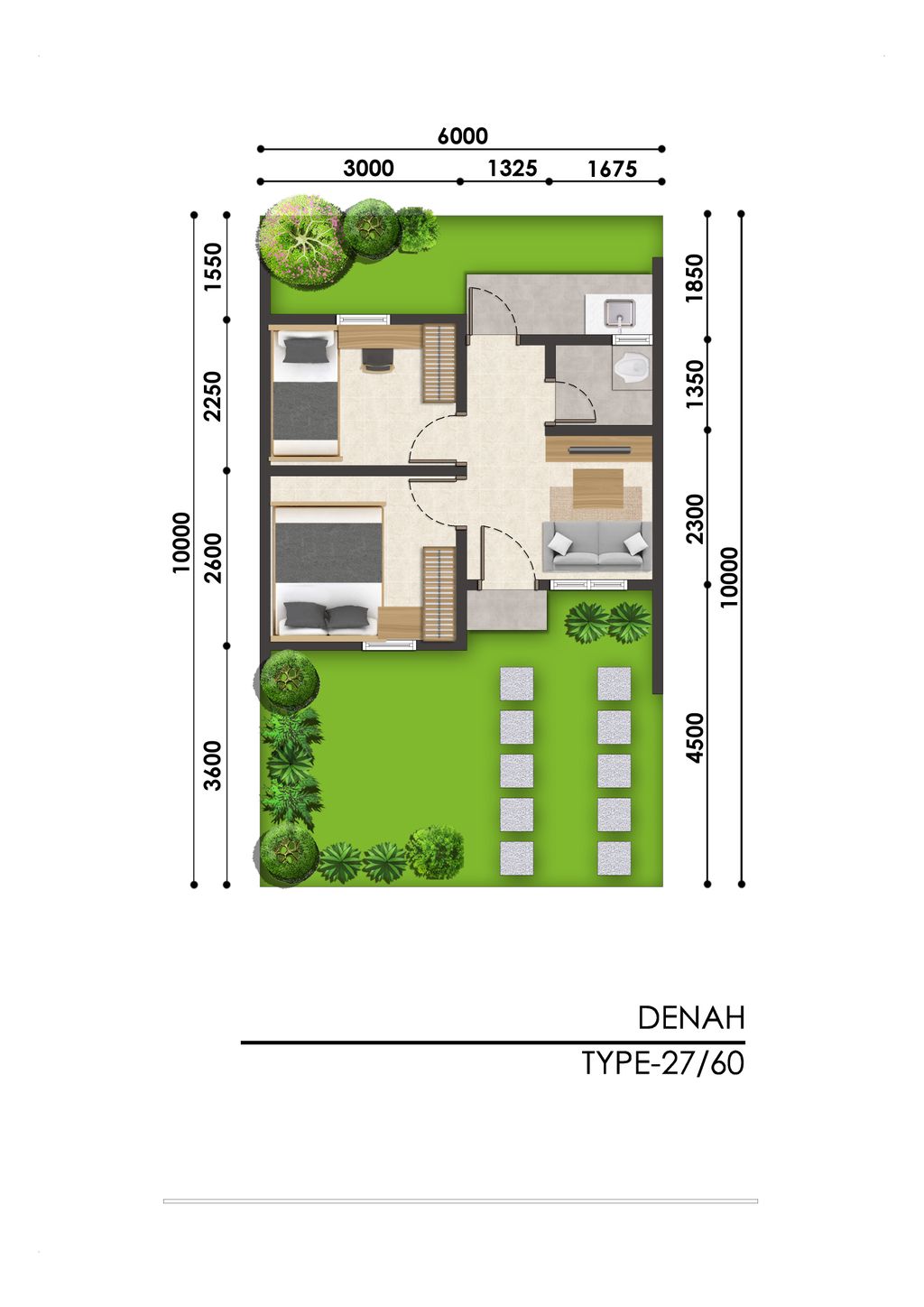foto denah rumah tipe 60/27 KNT 10/18 perumahan KOTA PODOMORO TENJO - KANA KALAMENTA