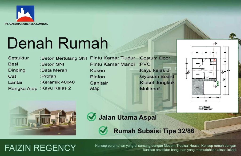 foto denah rumah tipe 32/86 perumahan FAIZIN REGENCY